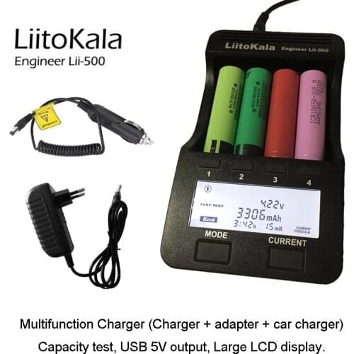 New LiitoKala Lii-500 Multifunction Charger 3.7V 18650 18350 1.2V AA AAA battery Capacity test, USB 5V output, Large LCD display
