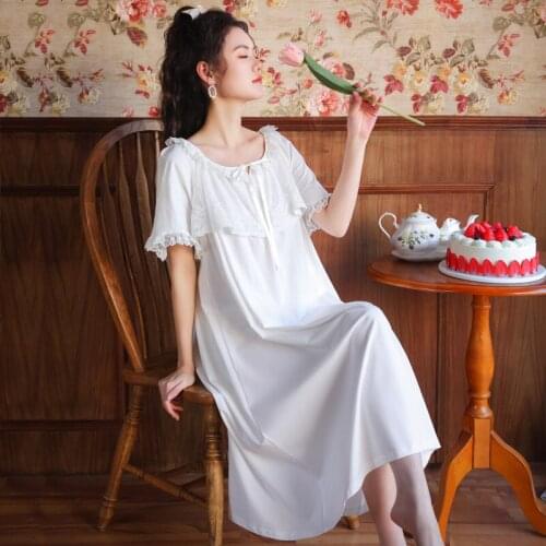 Wasteheart Sumnmer New Women Homewear White Sexy Sleepwear Nightdress Lace Nightwear Luxury Nightgown Court Homewear Court Gown