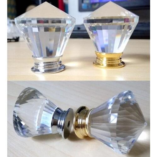 Wholesale 30mm Crystal glass Drawer Cabinet Door Handle Furniture Knobs Hardware Cupboard Antique Brass Shell Pull Handles