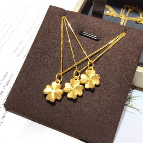 VITICEN 999 Gold Four-leaf Clover Pendant Simple And Fashionable Pure Gold Frosted Clover Necklace For Girls As Gifts