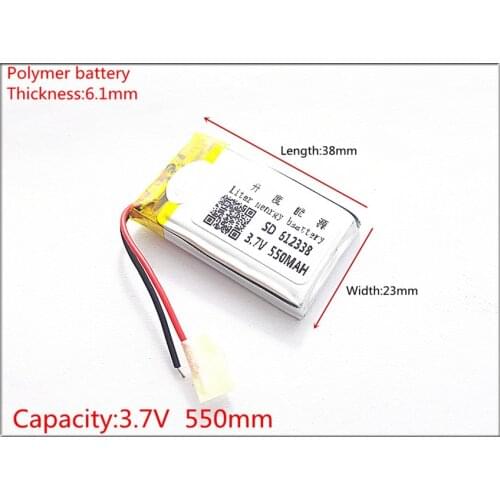 Polymer battery 612338 3.7v 550mah smart home MP3 speakers Li-ion battery for dvr,GPS,mp3,mp4,cell phone,speaker