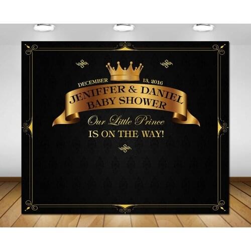 Custom royal black and gold prince crown background High quality Computer print party backdrops