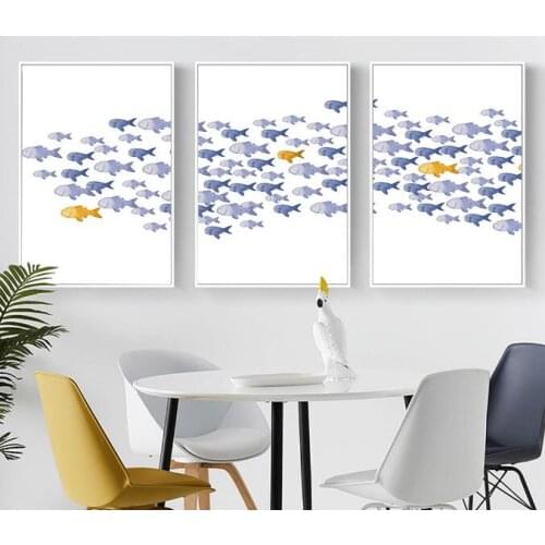 Nordic Art Gold Fishes Canvas Poster Abstract Minimalist Art Painting Wall Picture Print Home Living Room Bedroom Decor No Frame