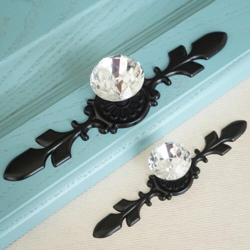Crystal Glass Dresser Pulls Drawer Knobs Black Zinc Alloy Back Plate Pull Stylish Modern Furniture Knob Wardrobe Cabinet Knobs