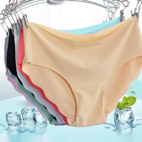 Sexy Womens Panties Ice Silk Seamless Underwear Girl Lingerie Breathable Comfort Briefs Large Size Panties Women Underpant