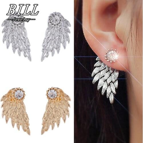 Crystal 3D Angel Wings Stud Earrings Inlaid Alloy Ear Jewelry Party Earring Gothic Feather Brincos Promotion