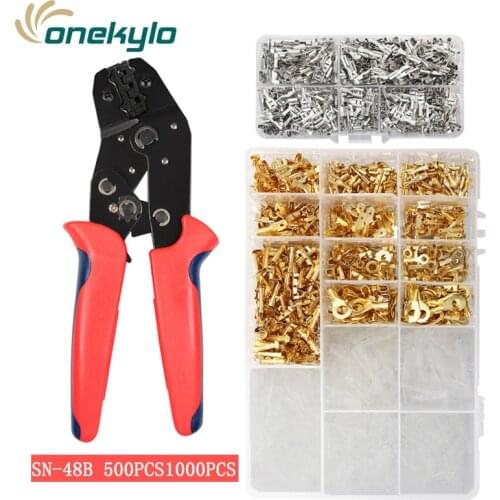 SN-48B 1000Pcs Insulated Male and Female Wire Connectors Wire Crimping Plier Kit 500pcs TAB 2.8/4.8/6.3 Terminals Hand Tool Set