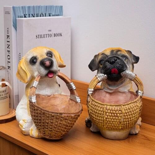 Resin Dog Figurines Storage Basket Modern Cute Pet Toy Basket Container Home Decoration TV Wine Cabinet Kit Storage Box