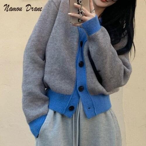 Namou Drane Korea 2021 Loose and Thick Lazy Style Design Sense of Color Matching Warm Pullover Round Neck Sweater Female Wild