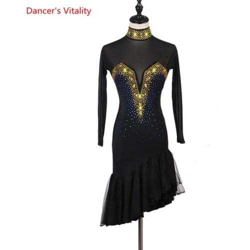 Latin Dance Dress Women Black Dress Dancing Irregular Skirt Competition Clothing Wear Party Dancewear Perform Latin Dress