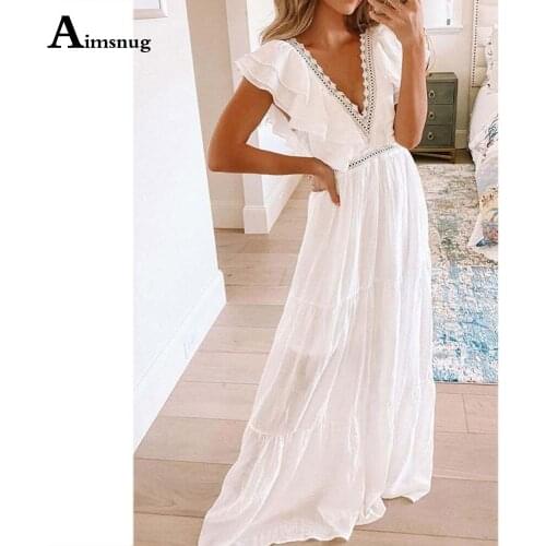 2021 New Patchwork Lace V-neck Sweet Dress For Women Leisure Butterfly Sleeve Loose Beach Dress Summer Long Maxi Dresses Femme