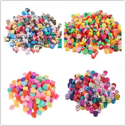 100Pcs/Lot Polymer Clay Beads Animal Fruit Pieces Mix Design Bracelet Accessory Slices DIY Jewelry Making