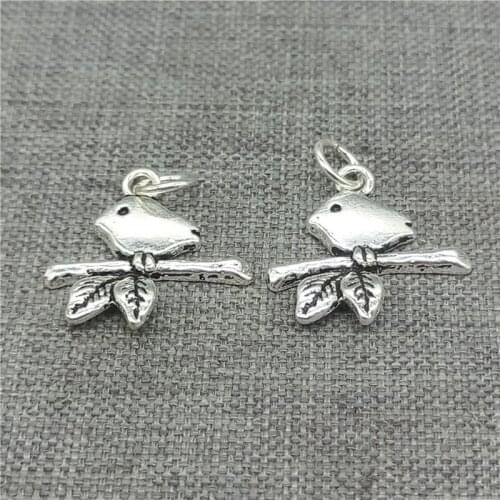 4 Pieces 925 Sterling Silver Bird Charms w/ Leaf for Bracelet Necklace