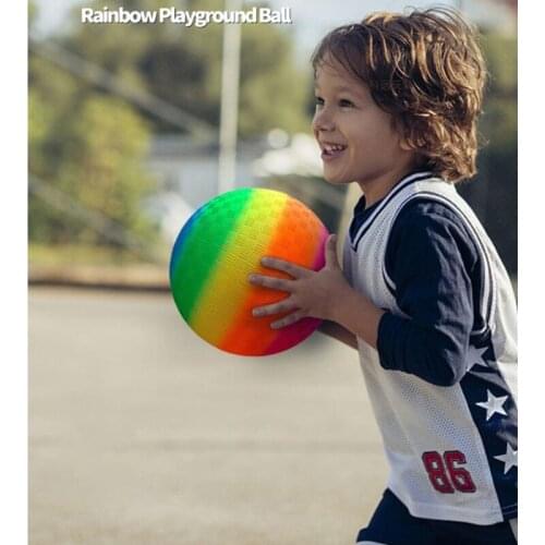 8.5 Inch Eco-Friendly Plastic Playground Ball Children Kids Rainbow Colorful Sports Soccer Inflatable Bouncy Kick Ball for 69HE