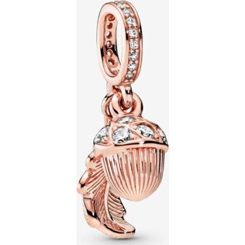 Free Shipping Authentic 925 Sterling Silver Rose Acorn & Leaf Hanging Charm Fit Original Pandora Bracelet For Women DIY Jewelry