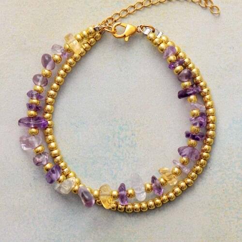 Top Bead Bracelets Handmade Amethysts Quartz Seed Beads Statement 2 Layers Strands Bracelet Femme Women Teen girls Jewelry