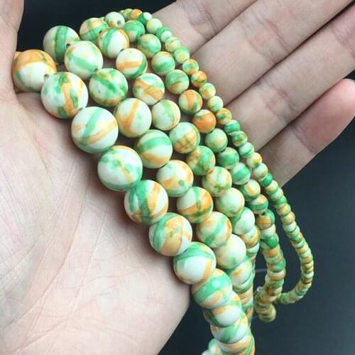 Natural Stone Beads Round Green Yellow Colorful Rain Loose Beads For Jewelry Making DIY Bracelet Earrings Accessories 4/6/8/10mm