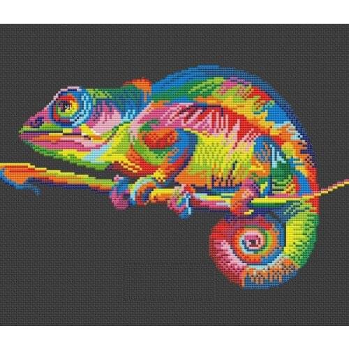 Colorful Chameleon,100% cotton,14 /11 count, 150x96 stitch,27x17cm,Cotton aida fabric, Cotton Thread, Counted Cross Stitch Kits