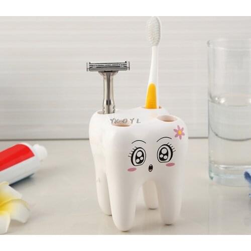 New Lovely Cartoon Tooth Shape Design 4 Holes Toothbrush Holder Brackets