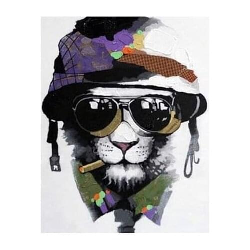 DIY 40X50cm Oil Painting By Numbers Lion with sunglasses DIY Paint by numbers On Canvas Home Decor Digital Painting chrismas