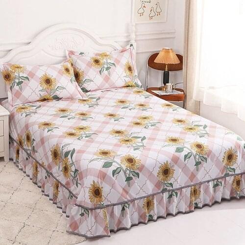Home textile Bedding Sheet Thicken Flowers Printing Flat Sheets Skirt Bed Sheet Bedding Linen for King Queen Size No Pillowcase