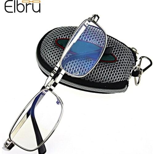 Elbru Retro Metal Foldable Reading Glasses Men Women Fashion Square Clear Resin Presbyopia Eyeglasses With Box Diopters +1.0 4.0