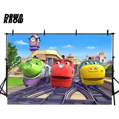 DAWNKNOW Cartoon Chuggington Photography Background For Baby Photocall Train Backdrop Children Photo Studio lv758