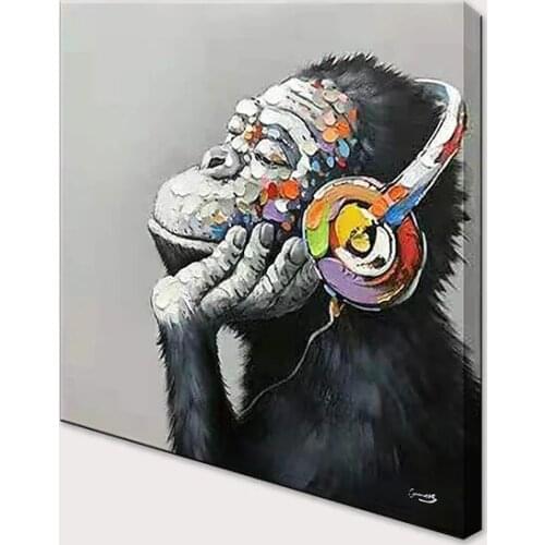 Hand Made Oil Painting The The Gorilla makes Listen Music Modern Art Artworks Cartoon On Canvas For Kids Room