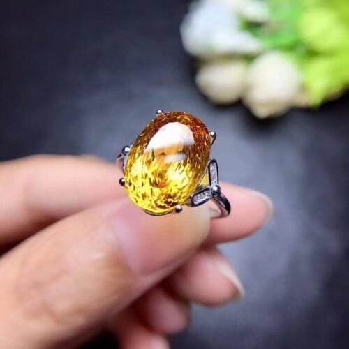 Natural citrine ring, 925 silver, bright blue, fresh and refined, beautiful mood ring