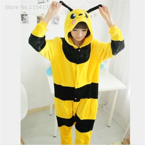 Bee Costume Onesies Pajamas Cartoon Animal Cosplay Pyjamas Adult Onesies Party Dress Halloween Pijamas Kigurumi