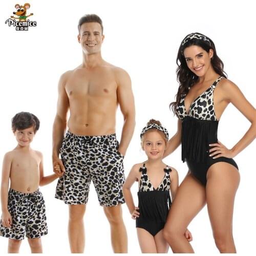 Mother And Daughter Swimsuit Tassel Leopard Mom Daughter Swimwear Family Look Mommy And Me Bikini Dad Son Matching Beach Shorts