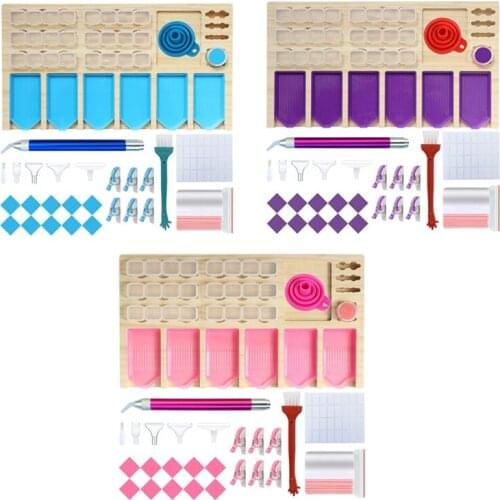 Multifunctional Wooden Diamond Painting Storage Tray Drill Pen DIY Handmade Crafts Cross Stitch Tools Set
