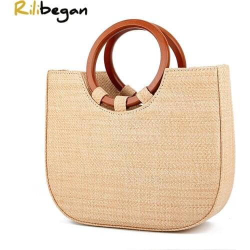 Fashion Woven Bag Summer Beach Shoulder Bag Women High Quality Handmade Straw Crossbody Bag Women Solid Handle Handbag Women