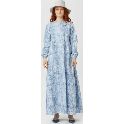 Muslim Dress 2021 Summer Fashion Women Blue Pink Brown Hijabs Ethnic Pattern Authentic Abaya