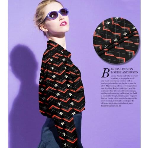New red line silk crepe de Chine fabric black printing fabric 140cm wide 16mm high-end natural silk dress shirt clothing fabric