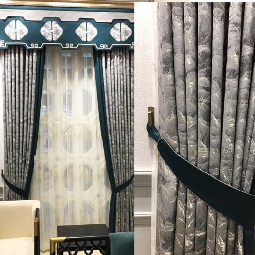 New European Luxury Gray Curtains for Living Dining Room Bedroom Fabric Chenille Embroidery Valance Curtain Fabric Custom