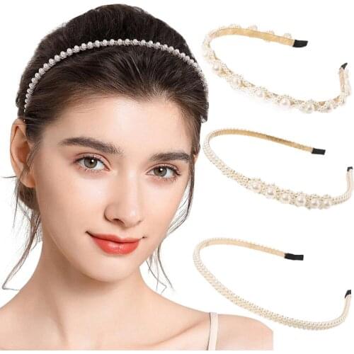 New Women Full Pearls Simple Hairbands Bow Headband Hair Hoops Band Holder Ornament Headbnds Lady Fashion Hair Accessories