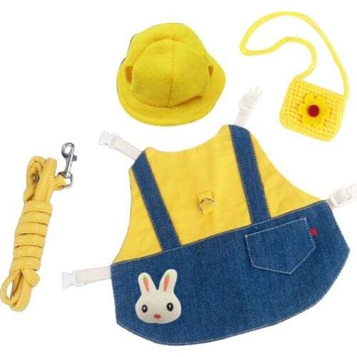 Pet Rabbit Clothes Denim Jacket Coat Small Animal Harness Leash Vest Bag Hat Set