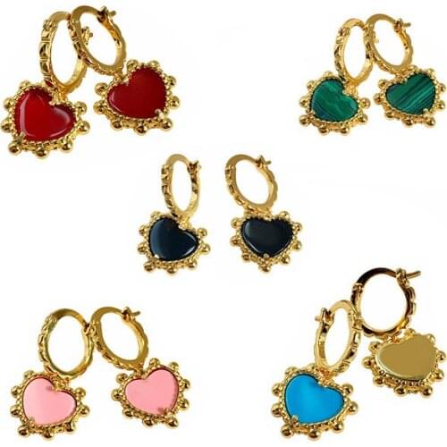 Top Quality Natural Shell Heart Pendant Gold Plated Circle Clasp Style Drop Earrings For Women INS Fashion Jewelry