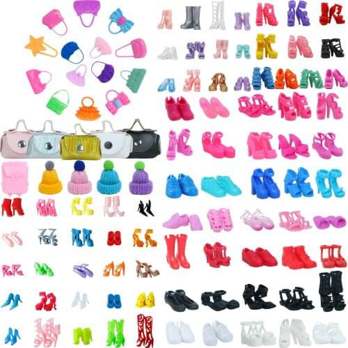 Wholesale Doll Accessories for Barbie Doll High Heels Shoes Flat Slipper Boots Winter Knitted Hat Plastic Handbags Dollhouse Toy