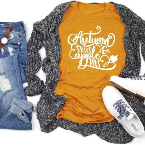 Autumn skies apple pies Heather Olive Graphic T Shirt Happy Thanksgiving Cute Cool Artistic Classic shirt women fashion tees top