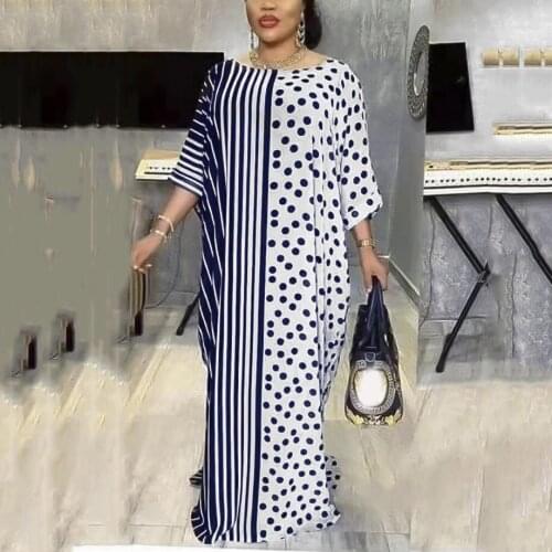 African Ladies Long Dress for Womens Loose Causal Polka Dot Print Patchwork Floor Length Evening Night Vestidos Mujer Dress New