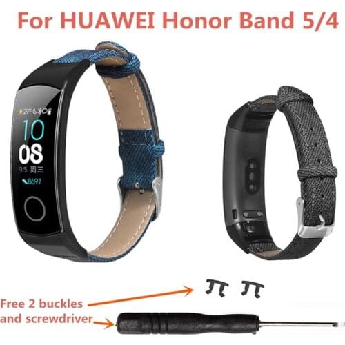 Genuine Leather Watchband For Huawei Honor Band 5 4 Smart Watch Bracelet Relacement For Denim Pattern Band Accessories