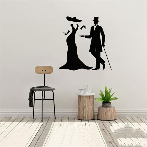 Retro Couples Gentleman Beautiful Woman Wall Decal Romantic Wall Stickers For Bedroom Home Decor Vinyl Mural dw10961