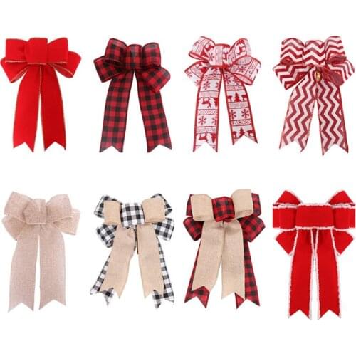 Christmas Ribbon Bows DIY Craft Handmade Cloth Linen Bowknot Christmas Decorations for Home New Year Gifts Navidad Wedding Decor