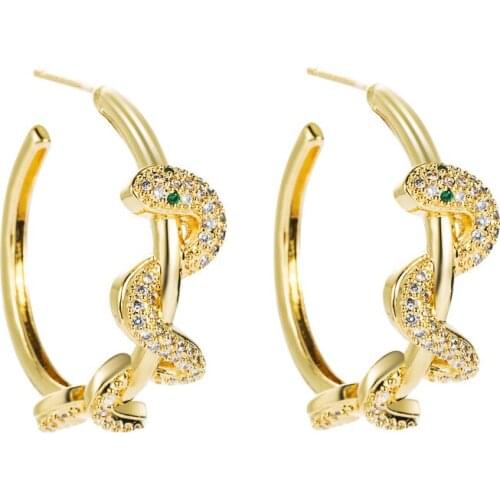 C Shape Copper Zircon Snake Earring Stud Gold Color Semicycle Fashion Women Jewelry