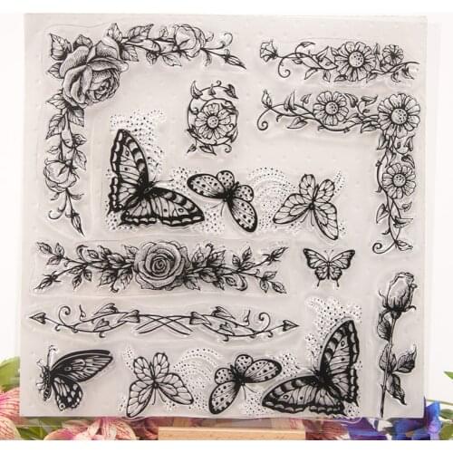 Butterfly Flower Rose Clear Stamps Rubber Transparent Silicone Stamp Scrapbooking for DIY Card Making Decor Craft Supplies