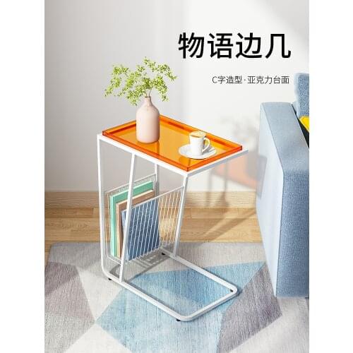 Nordic Acrylic Side Table Designer Minimalist Small Bedside Table Mobile Portable Sofa Coffee Table for Living Room Furniture