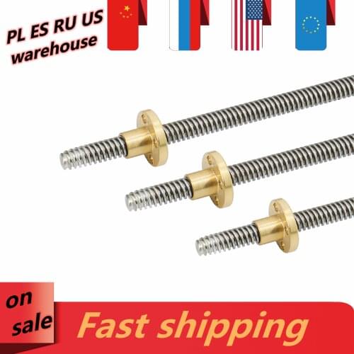 CNC 3D Printer T8 Lead Screw 8mm diameter Lead 2mm 4mm 8mm 10mm pitch 2mm Length100mm200mm300mm400mm500mm600mm with Brass Nut