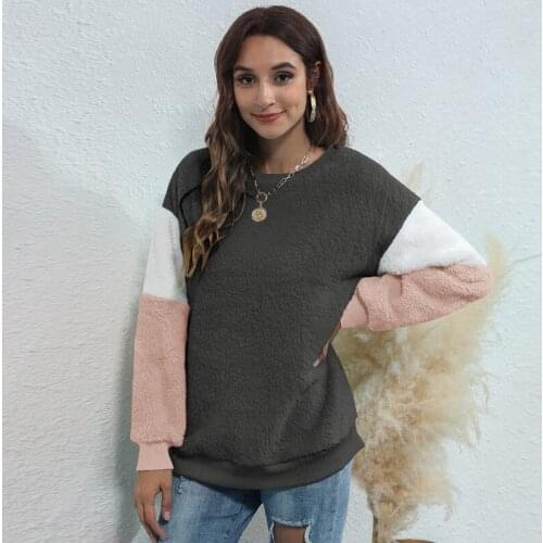 Women New O-Neck Three-Color Stitching Thick Casual Sweater Autumn Hot Sale Splice Long Sleeve Tops Ladies Cotton Pullover Tops